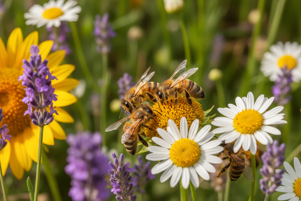 zdjecie pszczół i kwiatów